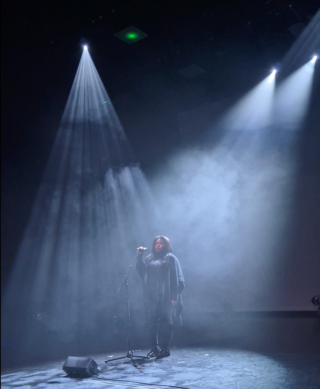 A student performing a song at "Pendleton's Got Talent"